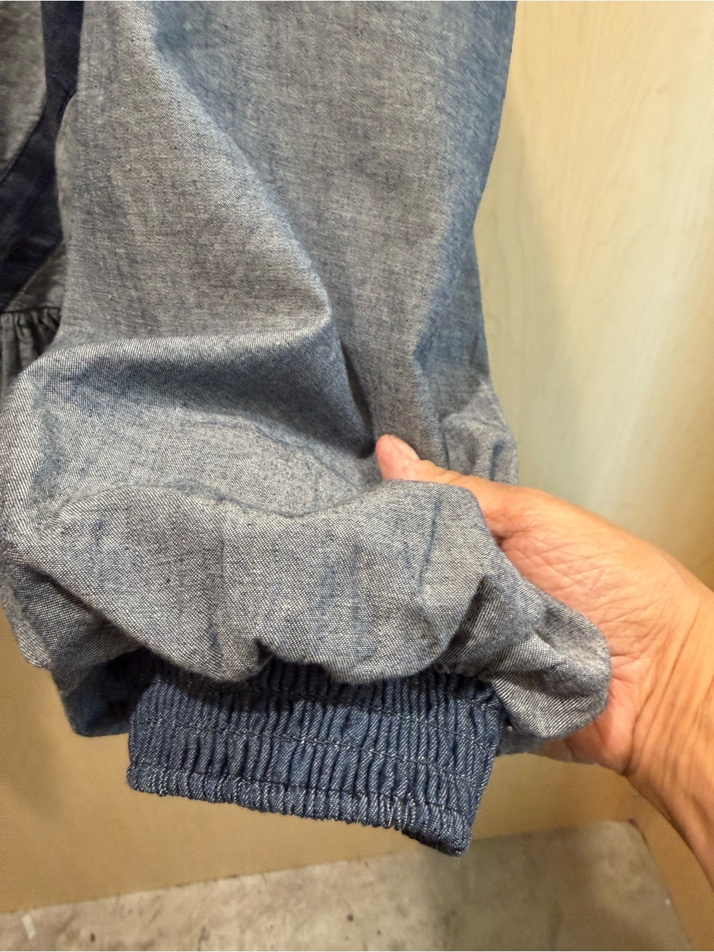NWT Anthropologie Love the Label XS Chambray/Denim Smocked Full-Sleeved Blouse - Picture 7 of 14